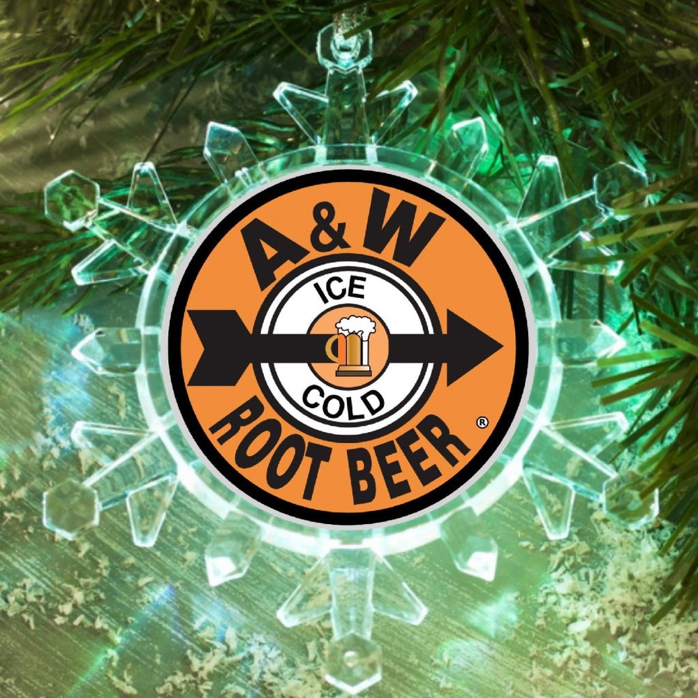 A&W Root Beer Soda retro Snowflake Blinks Lit Holiday Christmas Tree Ornament